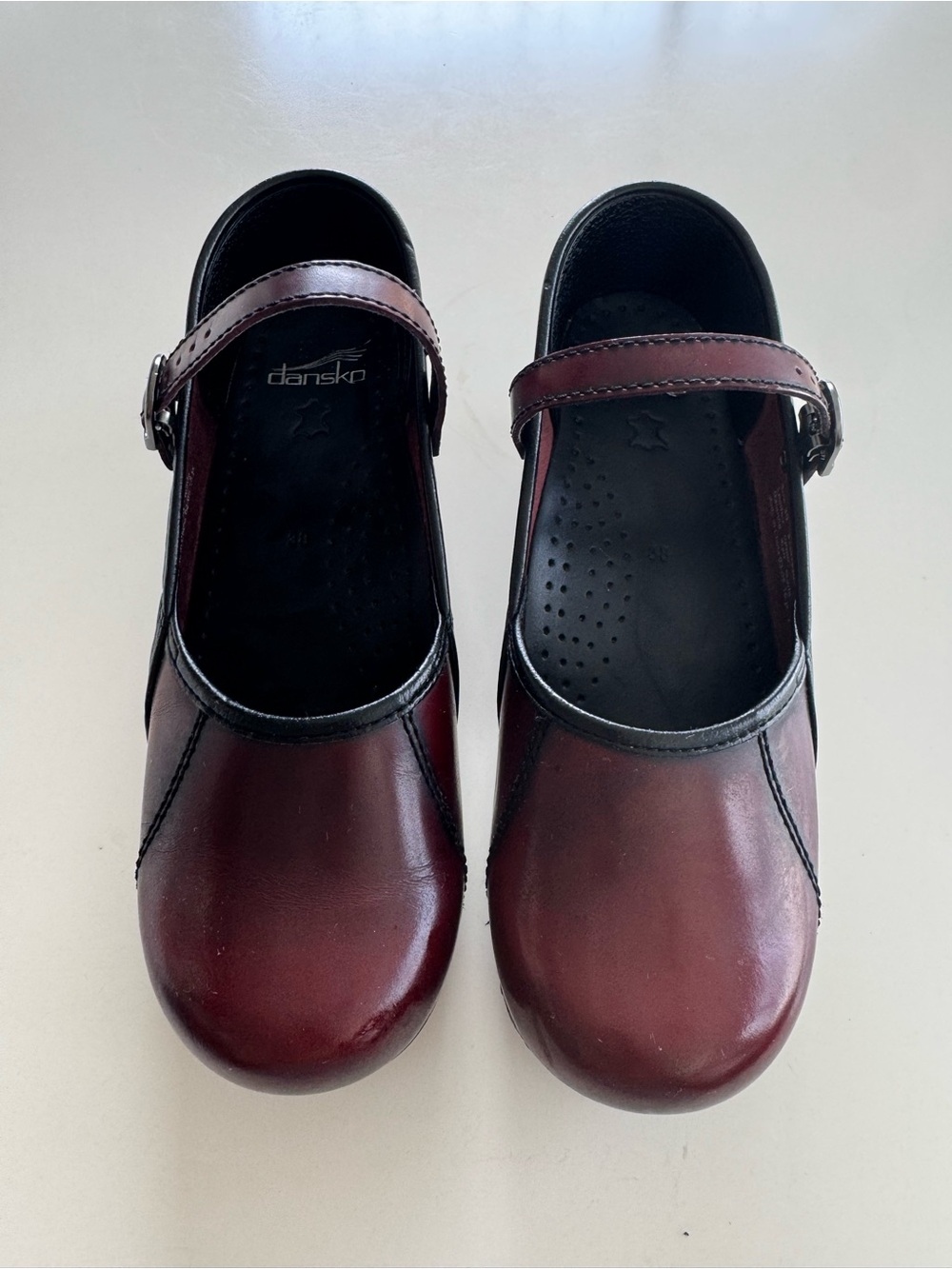 Burgundy leather Dansko Marcelle Mary Jane clogs- Adult- size 38